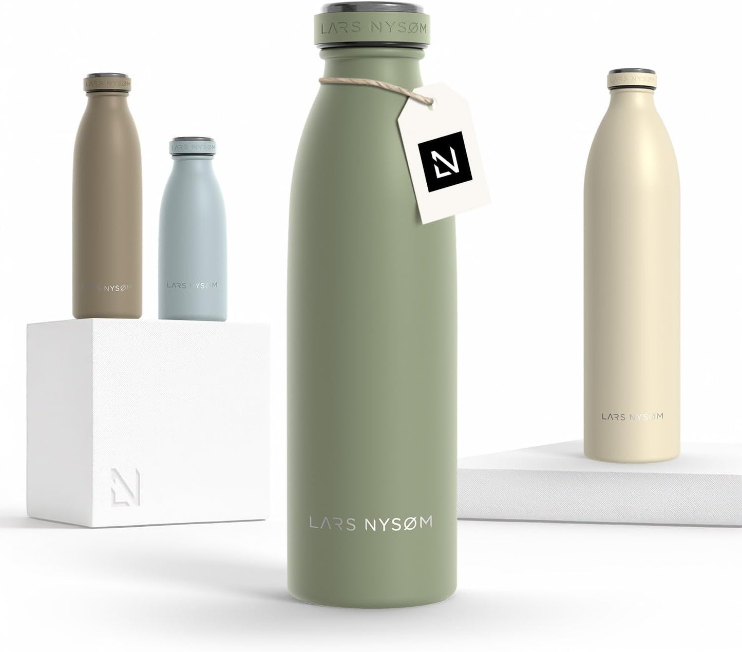 LARS NYSØM Stainless Steel Insulated Water Bottle 12oz 17oz 25oz 34oz 51oz | Insulated Thermo Flask for Hot and Cold Beverages | Leakproof Drinking Bottle (Pine Green, 17oz)