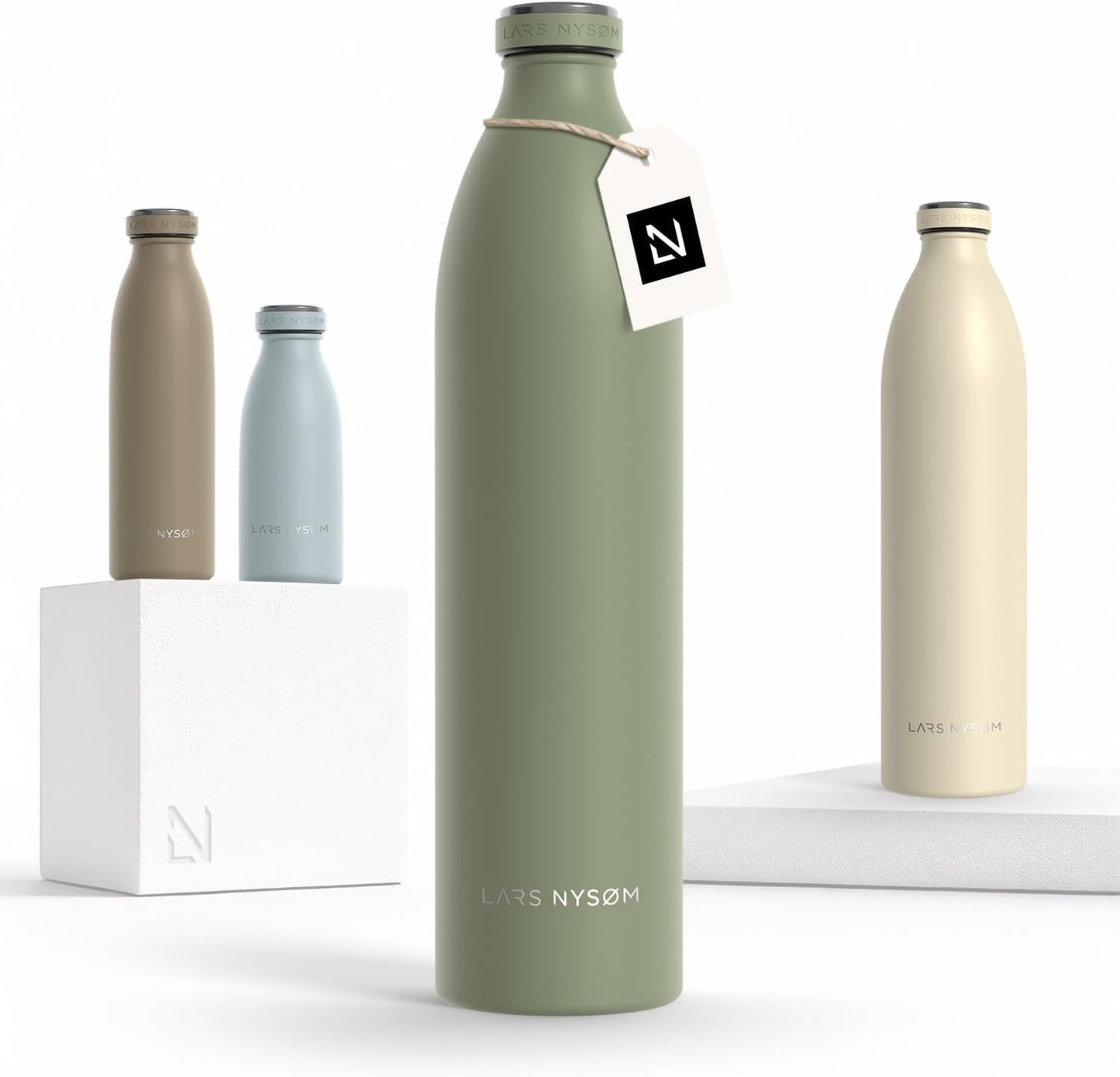 LARS NYSØM Stainless Steel Insulated Water Bottle 12oz 17oz 25oz 34oz 51oz | Insulated Thermo Flask for Hot and Cold Beverages | Leakproof Drinking Bottle (Pine Green, 17oz)