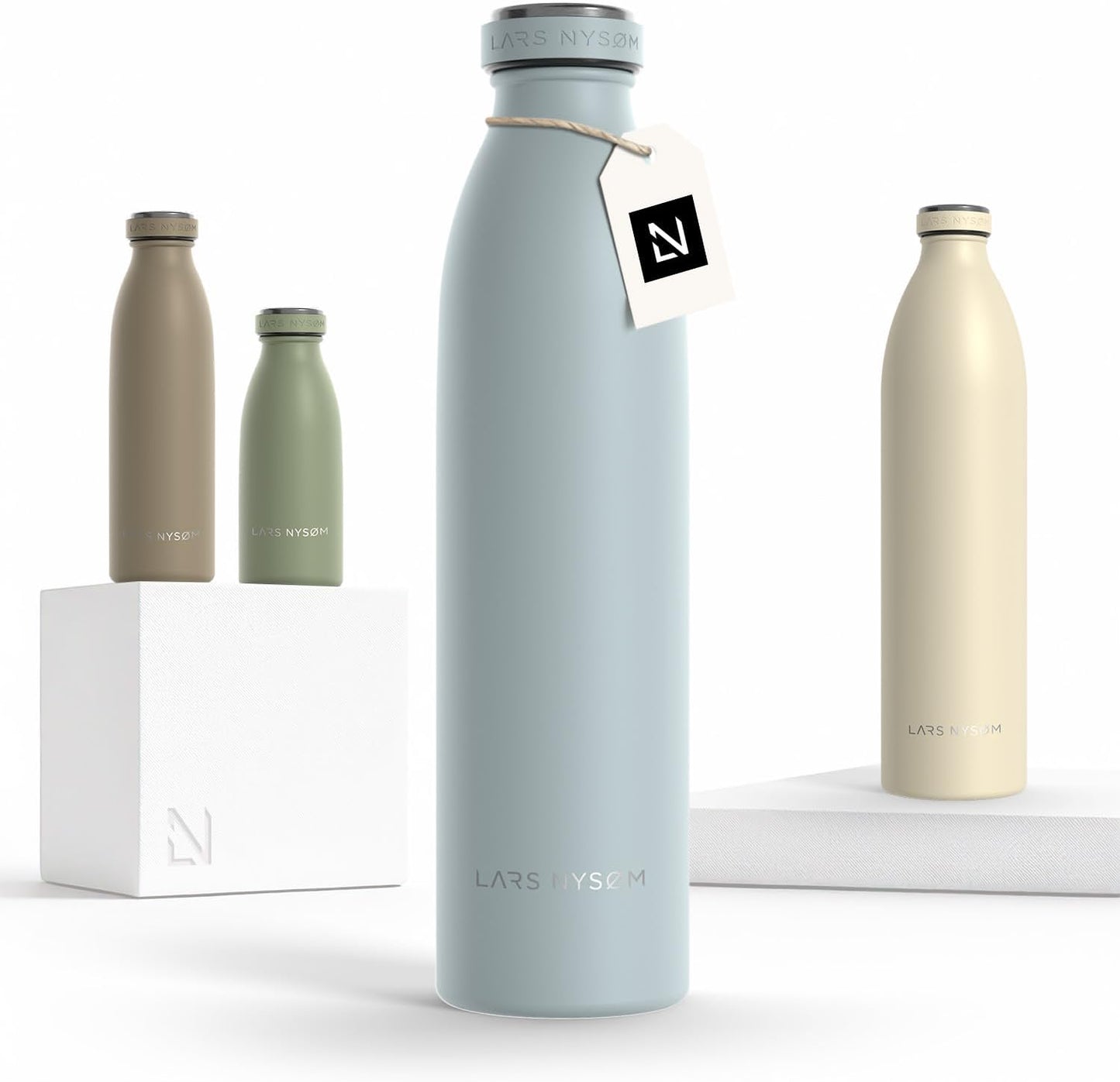 LARS NYSØM Stainless Steel Insulated Water Bottle 12oz 17oz 25oz 34oz 51oz | Insulated Thermo Flask for Hot and Cold Beverages | Leakproof Drinking Bottle (Pine Green, 17oz)