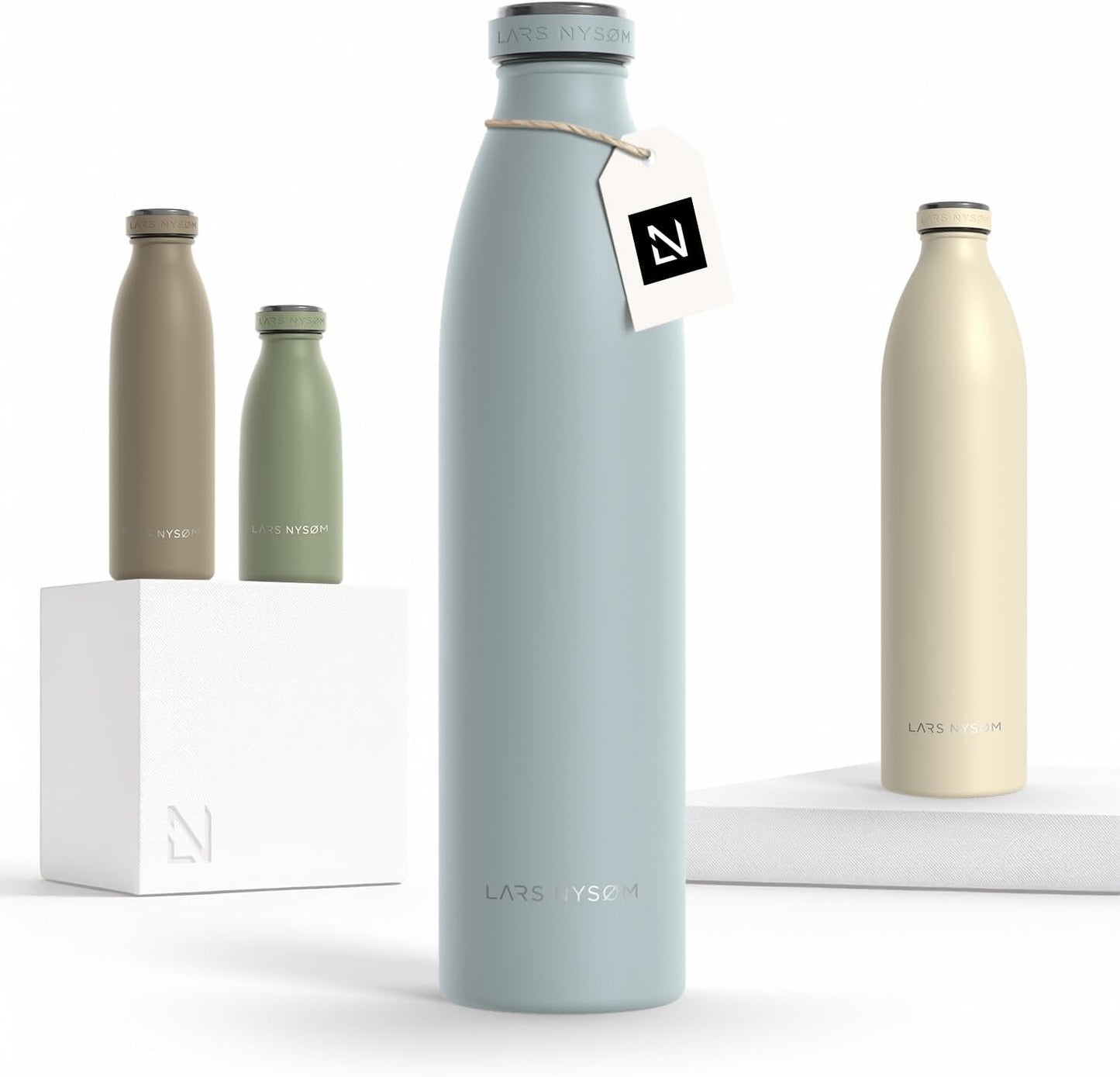 LARS NYSØM Stainless Steel Insulated Water Bottle 12oz 17oz 25oz 34oz 51oz | Insulated Thermo Flask for Hot and Cold Beverages | Leakproof Drinking Bottle (Pine Green, 17oz)
