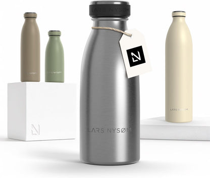 LARS NYSØM Stainless Steel Insulated Water Bottle 12oz 17oz 25oz 34oz 51oz | Insulated Thermo Flask for Hot and Cold Beverages | Leakproof Drinking Bottle (Pine Green, 17oz)