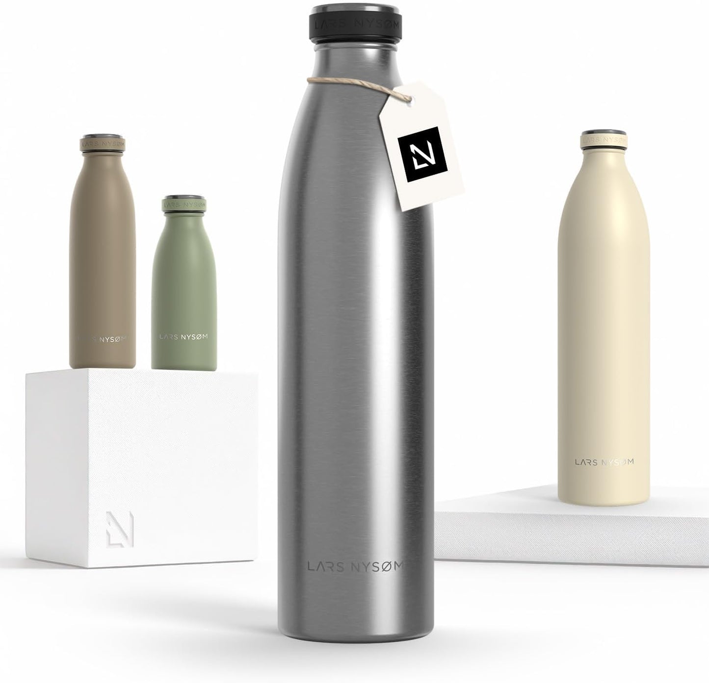 LARS NYSØM Stainless Steel Insulated Water Bottle 12oz 17oz 25oz 34oz 51oz | Insulated Thermo Flask for Hot and Cold Beverages | Leakproof Drinking Bottle (Pine Green, 17oz)