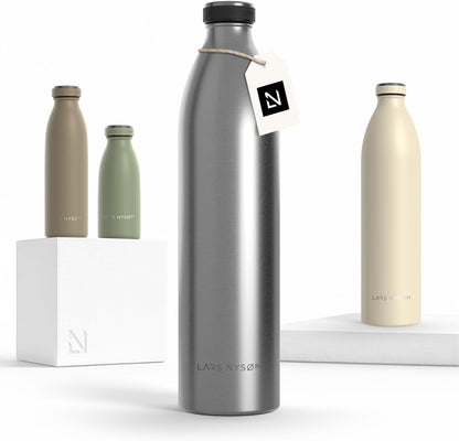 LARS NYSØM Stainless Steel Insulated Water Bottle 12oz 17oz 25oz 34oz 51oz | Insulated Thermo Flask for Hot and Cold Beverages | Leakproof Drinking Bottle (Pine Green, 17oz)