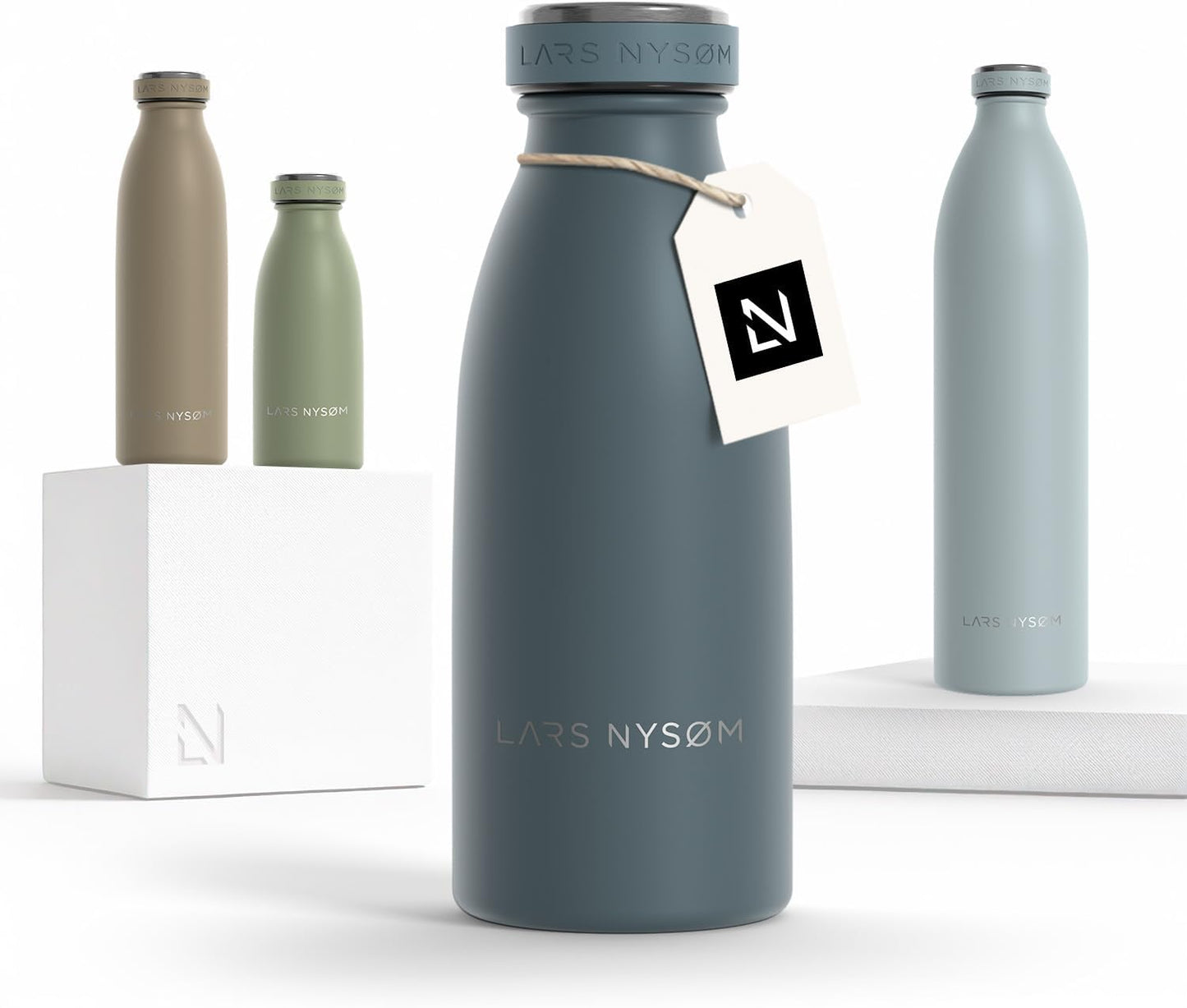 LARS NYSØM Stainless Steel Insulated Water Bottle 12oz 17oz 25oz 34oz 51oz | Insulated Thermo Flask for Hot and Cold Beverages | Leakproof Drinking Bottle (Pine Green, 17oz)