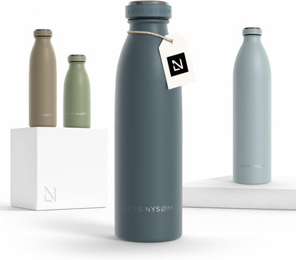 LARS NYSØM Stainless Steel Insulated Water Bottle 12oz 17oz 25oz 34oz 51oz | Insulated Thermo Flask for Hot and Cold Beverages | Leakproof Drinking Bottle (Pine Green, 17oz)