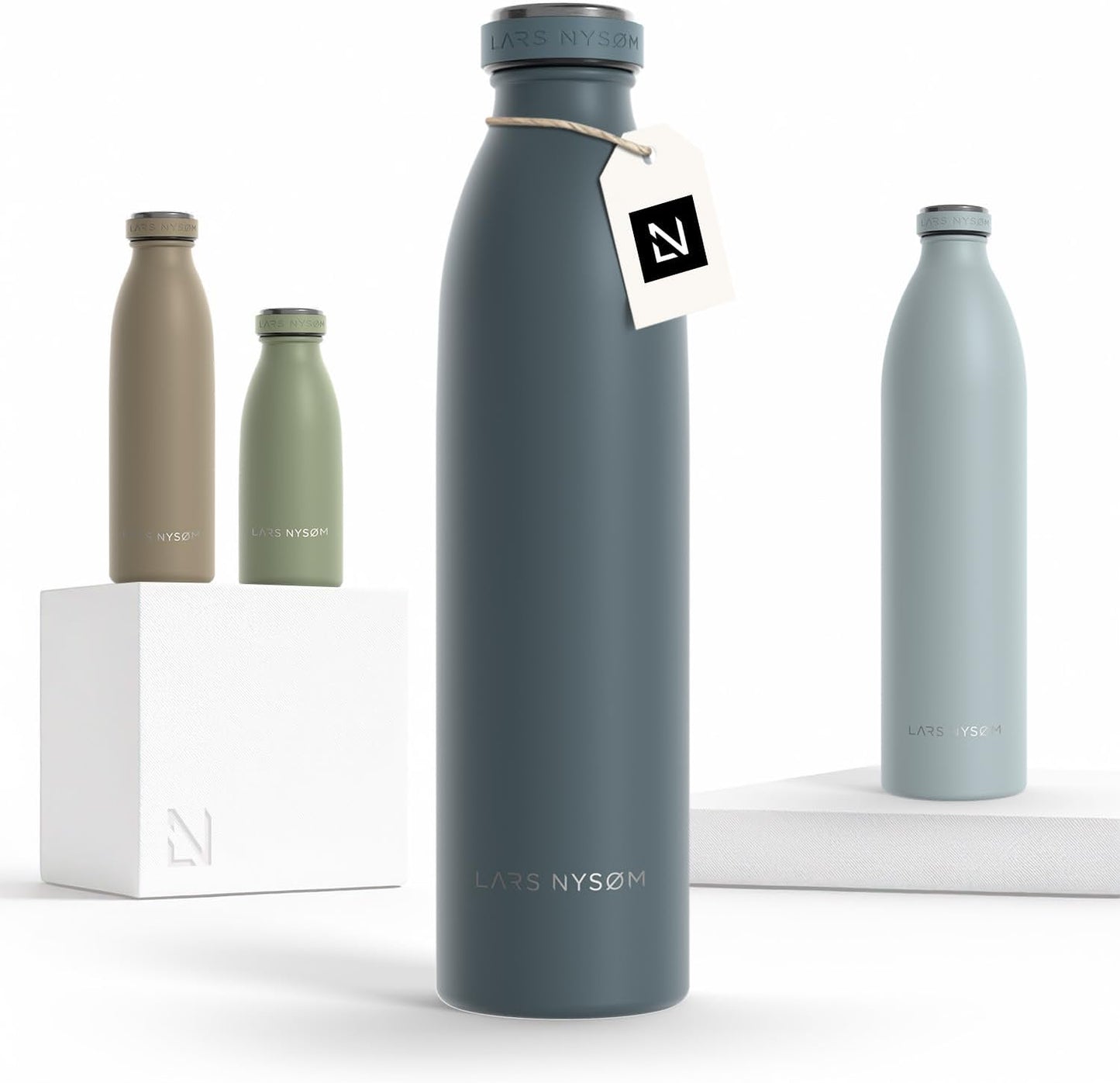 LARS NYSØM Stainless Steel Insulated Water Bottle 12oz 17oz 25oz 34oz 51oz | Insulated Thermo Flask for Hot and Cold Beverages | Leakproof Drinking Bottle (Pine Green, 17oz)