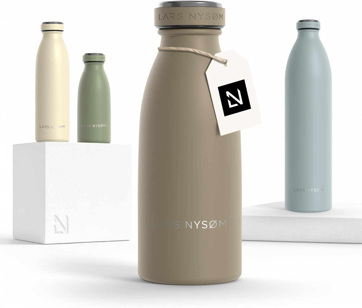 LARS NYSØM Stainless Steel Insulated Water Bottle 12oz 17oz 25oz 34oz 51oz | Insulated Thermo Flask for Hot and Cold Beverages | Leakproof Drinking Bottle (Pine Green, 17oz)
