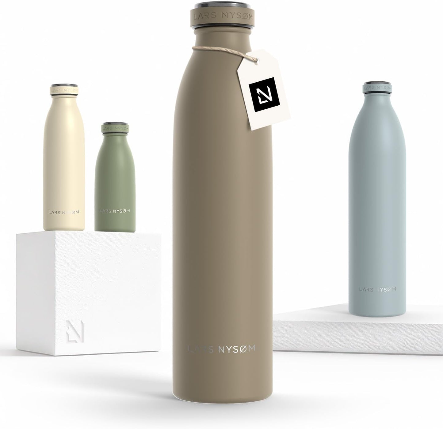 LARS NYSØM Stainless Steel Insulated Water Bottle 12oz 17oz 25oz 34oz 51oz | Insulated Thermo Flask for Hot and Cold Beverages | Leakproof Drinking Bottle (Pine Green, 17oz)