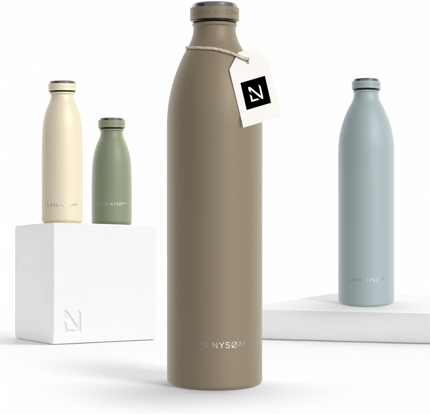 LARS NYSØM Stainless Steel Insulated Water Bottle 12oz 17oz 25oz 34oz 51oz | Insulated Thermo Flask for Hot and Cold Beverages | Leakproof Drinking Bottle (Pine Green, 17oz)