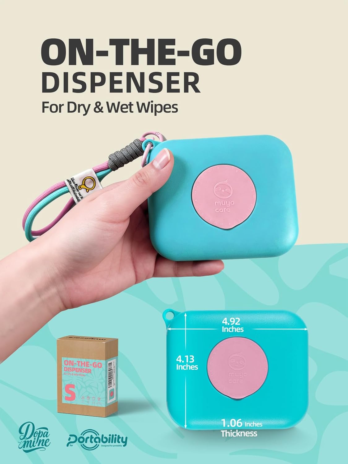 Travel Wipes Dispenser, Portable & Refillable Tissue Case for On-The-Go, Pocket Tissue Box, Waterproof Baby Wipes Container for Car, Bag (Blue with Yellow Lid)