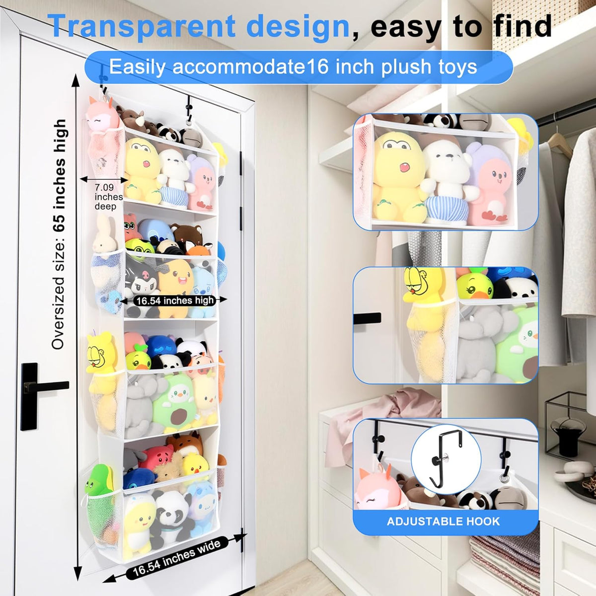 Over the Door Stuffed Animal Storage, Holds Up To 75 lbs, Easy View Over The Door Storage, Versatile For Stuffed Animal, ideal for Storing Small To Medium Items On Any Door.(White)