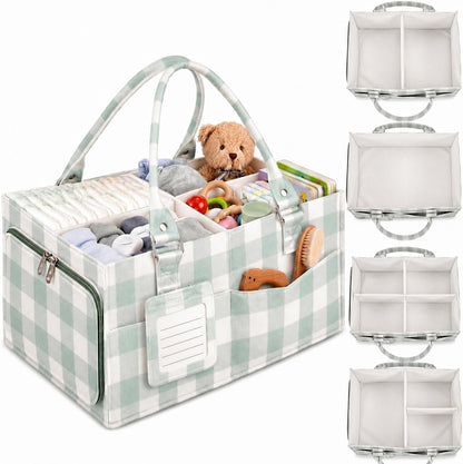 Baby Diaper Caddy Organizer with Removable Dividers and Handle