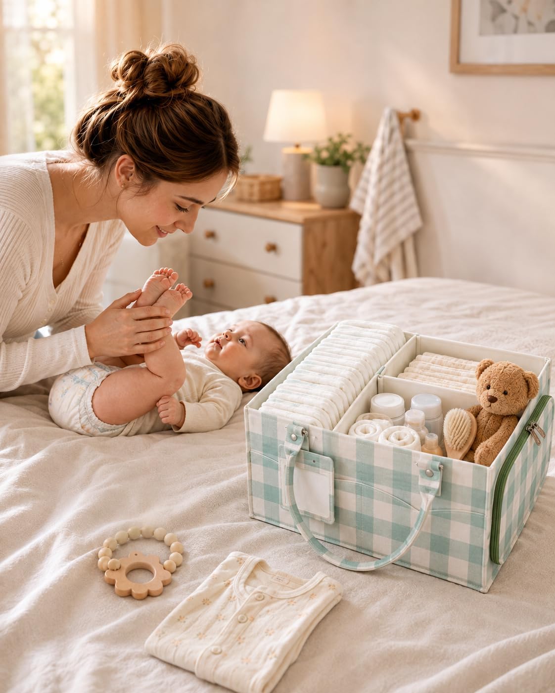 Baby Diaper Caddy Organizer with Removable Dividers and Handle