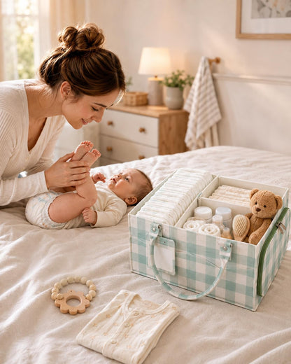 Baby Diaper Caddy Organizer with Removable Dividers and Handle