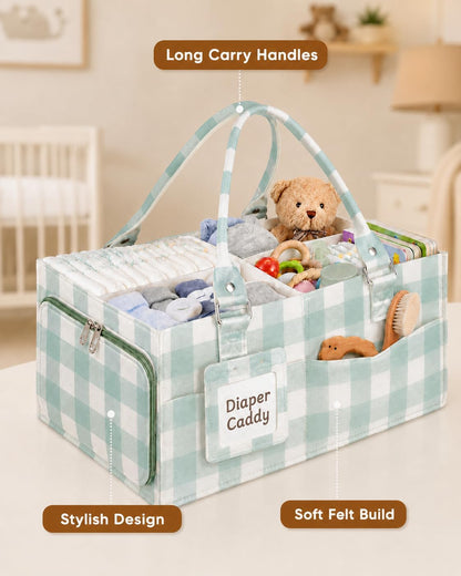 Baby Diaper Caddy Organizer with Removable Dividers and Handle