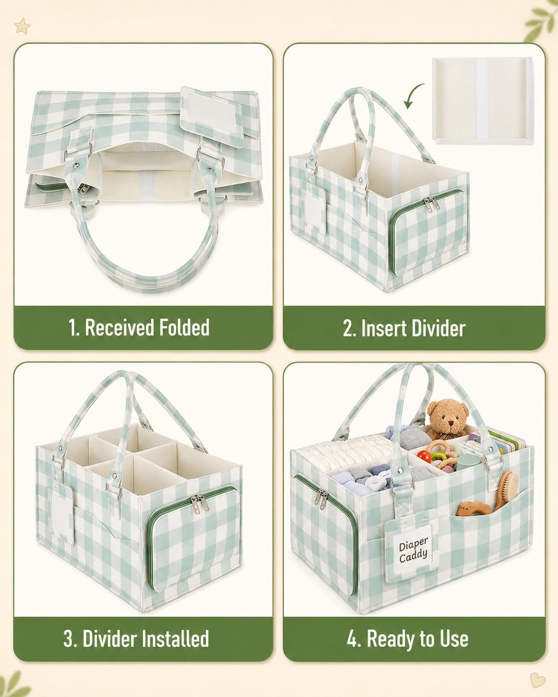 Baby Diaper Caddy Organizer with Removable Dividers and Handle