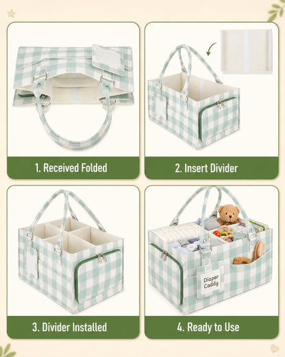 Baby Diaper Caddy Organizer with Removable Dividers and Handle