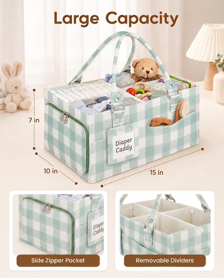 Baby Diaper Caddy Organizer with Removable Dividers and Handle