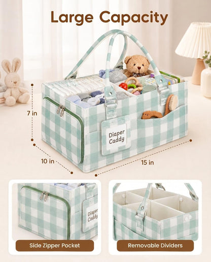 Baby Diaper Caddy Organizer with Removable Dividers and Handle
