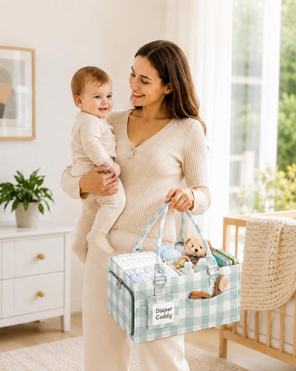 Baby Diaper Caddy Organizer with Removable Dividers and Handle