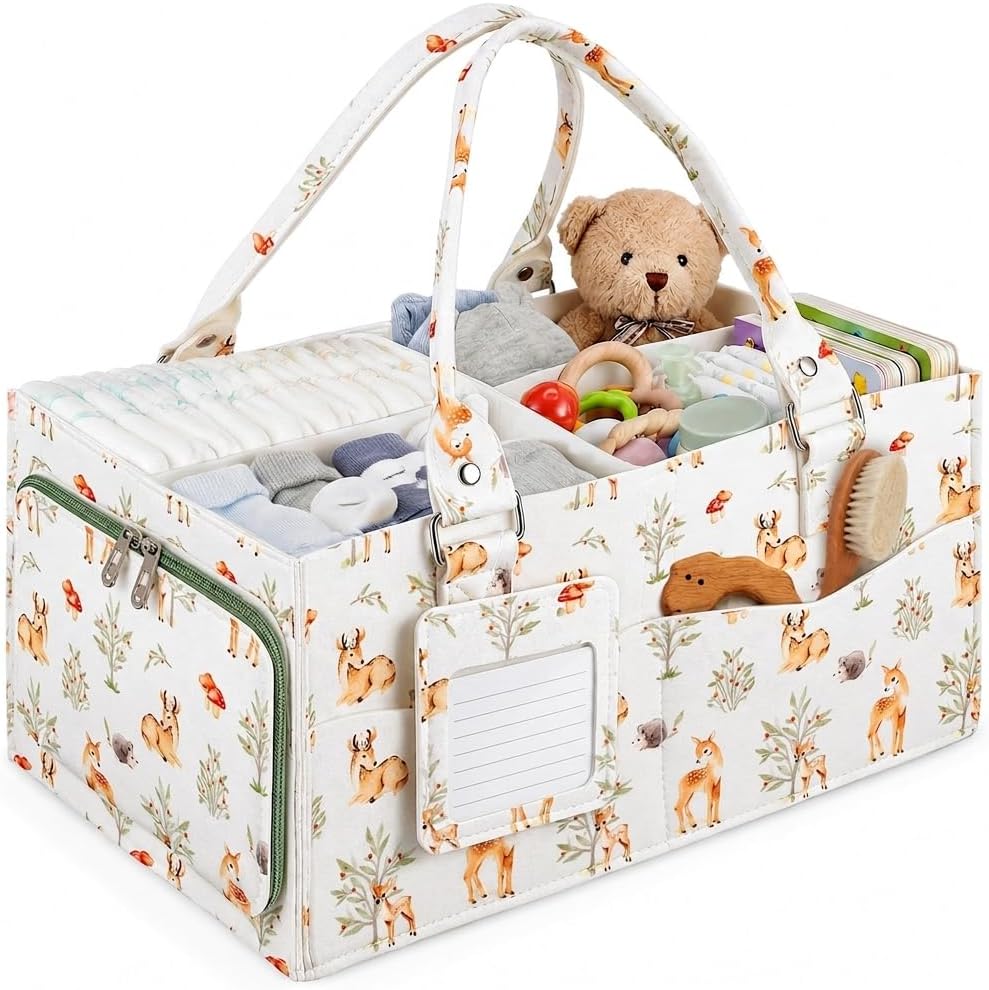 Baby Diaper Caddy Organizer with Removable Dividers and Handle