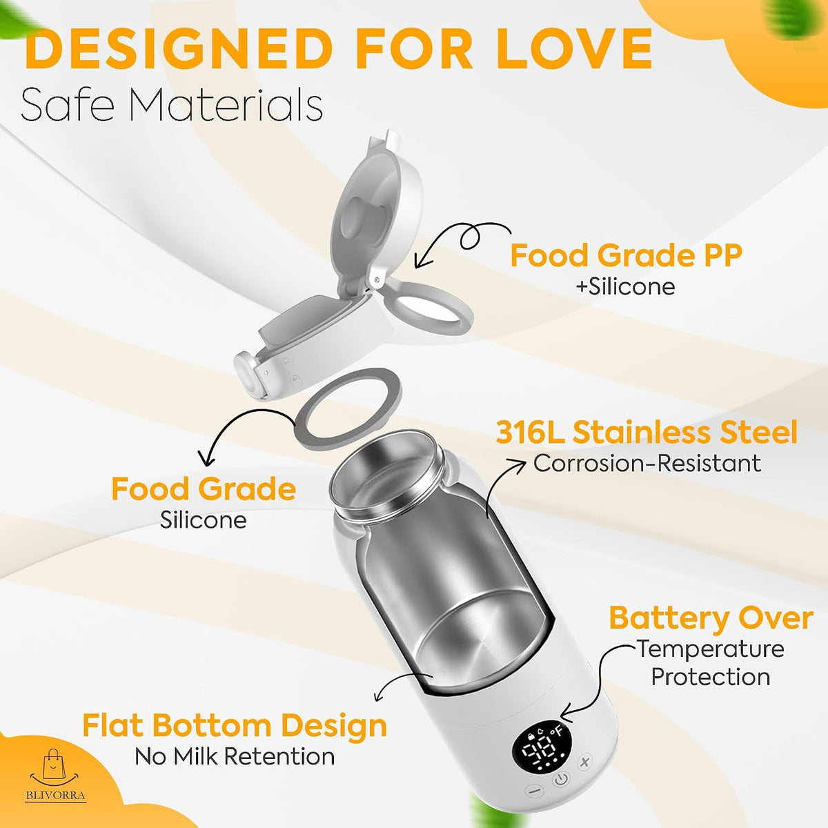 Portable 17oz Milk Bottle Warmer – 140W Fast USB Heating | 316 Stainless Steel Baby Milk Warmer for Formula & Breastmilk | Temp Display, Long Insulation & Night Light for Travel (White)