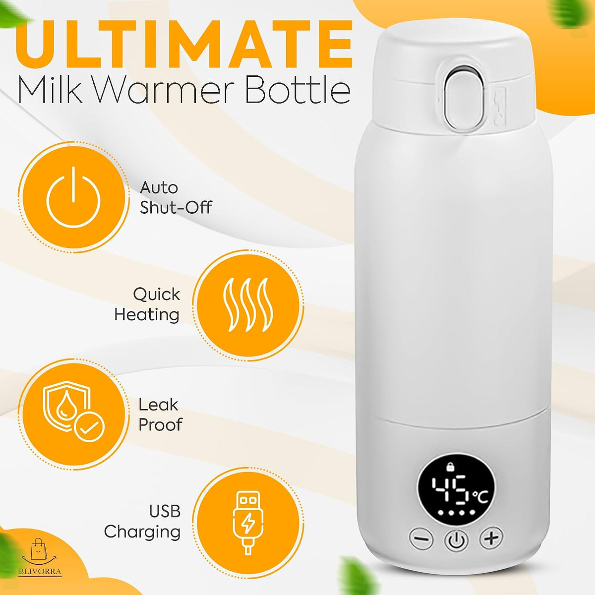 Portable 17oz Milk Bottle Warmer – 140W Fast USB Heating | 316 Stainless Steel Baby Milk Warmer for Formula & Breastmilk | Temp Display, Long Insulation & Night Light for Travel (White)