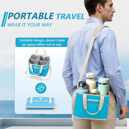 Drink Carrier Tote Bag, 4 Cup Holder Bag Insulated Drink Bag with Detachable Shoulder Strap, Portable Beverage Caddy Holder for Coffee Tumblers Water Bottles (Black)