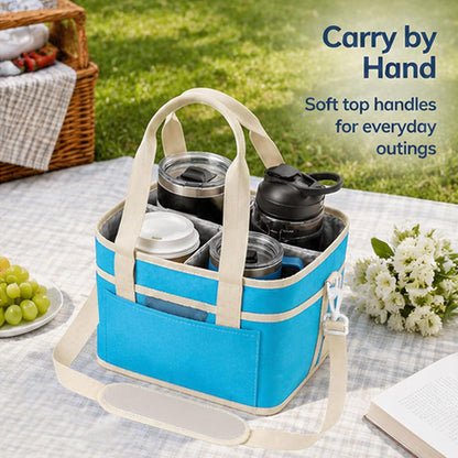 Drink Carrier Tote Bag, 4 Cup Holder Bag Insulated Drink Bag with Detachable Shoulder Strap, Portable Beverage Caddy Holder for Coffee Tumblers Water Bottles (Black)