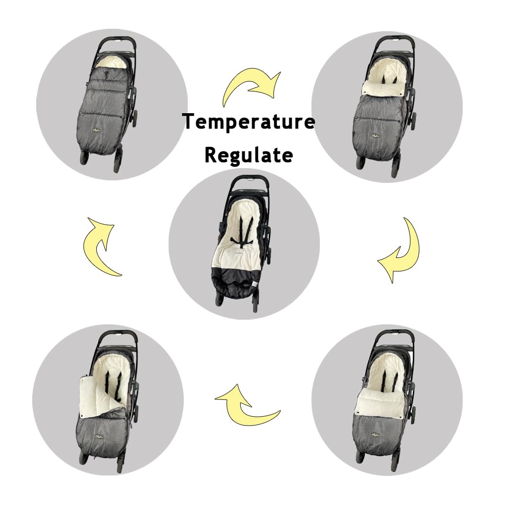 Stroller Footmuff, Stroller Blanket with Hoodie for Toddler Winter Stroller Cover, Stroller Bunting Bag with Fleece Lined Front Height Adjustable & Removable Baby Bunting Bag for 6M-4T