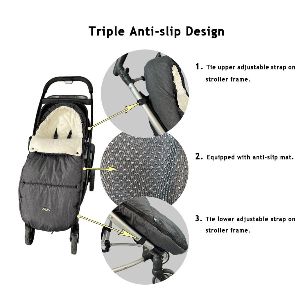 Stroller Footmuff, Stroller Blanket with Hoodie for Toddler Winter Stroller Cover, Stroller Bunting Bag with Fleece Lined Front Height Adjustable & Removable Baby Bunting Bag for 6M-4T
