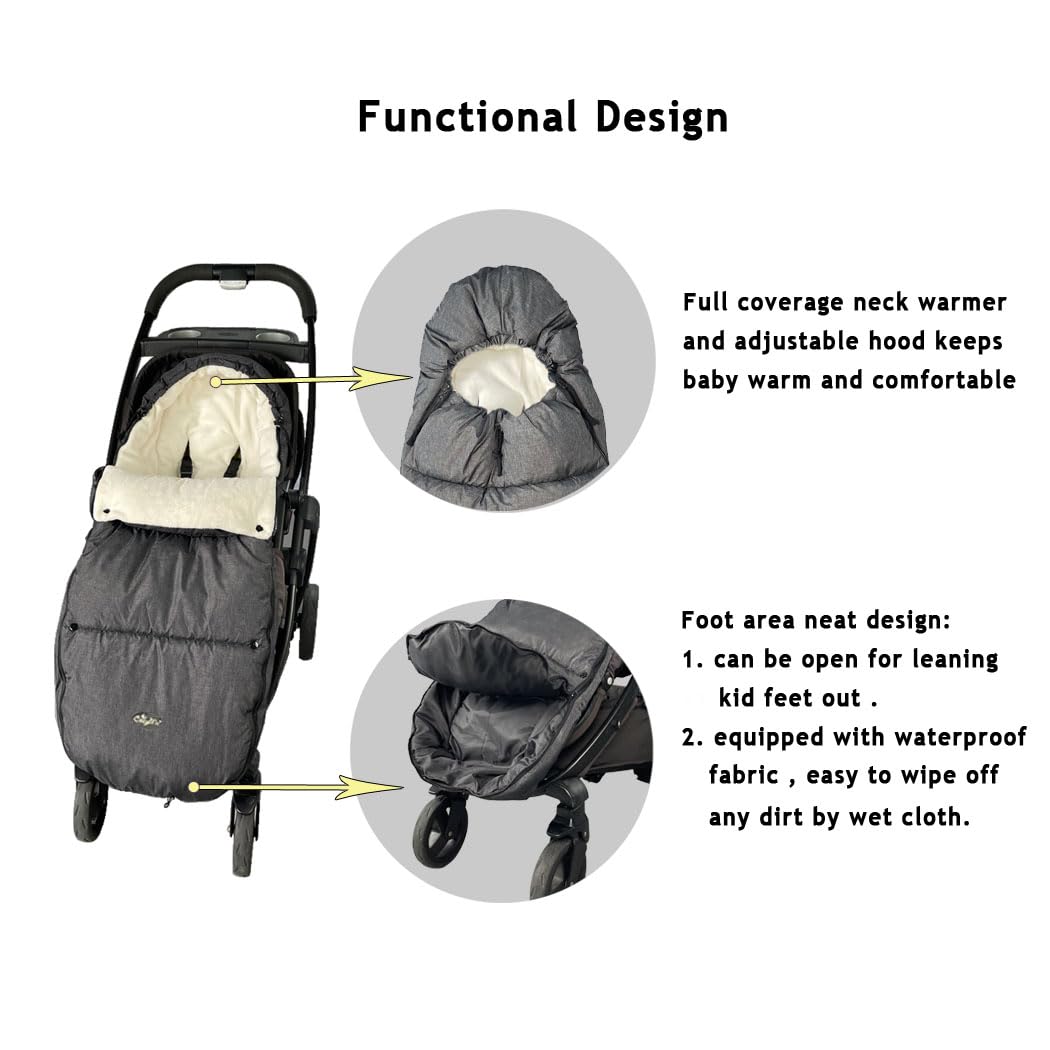 Stroller Footmuff, Stroller Blanket with Hoodie for Toddler Winter Stroller Cover, Stroller Bunting Bag with Fleece Lined Front Height Adjustable & Removable Baby Bunting Bag for 6M-4T