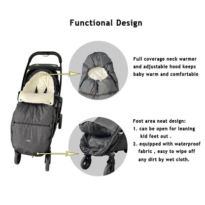 Stroller Footmuff, Stroller Blanket with Hoodie for Toddler Winter Stroller Cover, Stroller Bunting Bag with Fleece Lined Front Height Adjustable & Removable Baby Bunting Bag for 6M-4T