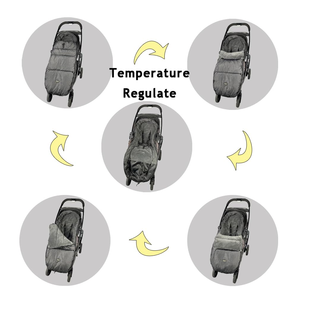 Stroller Footmuff, Stroller Blanket with Hoodie for Toddler Winter Stroller Cover, Stroller Bunting Bag with Fleece Lined Front Height Adjustable & Removable Baby Bunting Bag for 6M-4T