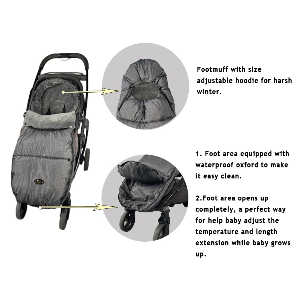 Stroller Footmuff, Stroller Blanket with Hoodie for Toddler Winter Stroller Cover, Stroller Bunting Bag with Fleece Lined Front Height Adjustable & Removable Baby Bunting Bag for 6M-4T