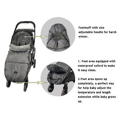 Stroller Footmuff, Stroller Blanket with Hoodie for Toddler Winter Stroller Cover, Stroller Bunting Bag with Fleece Lined Front Height Adjustable & Removable Baby Bunting Bag for 6M-4T