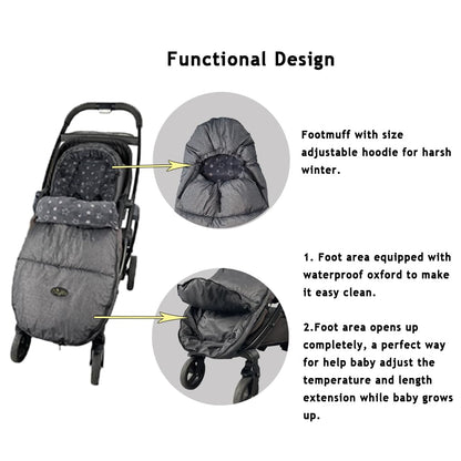 Stroller Footmuff, Stroller Blanket with Hoodie for Toddler Winter Stroller Cover, Stroller Bunting Bag with Fleece Lined Front Height Adjustable & Removable Baby Bunting Bag for 6M-4T