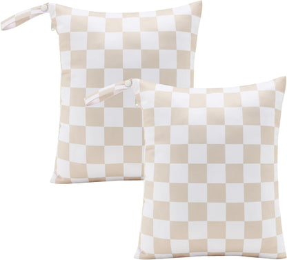 Pink Checkered Waterproof Wet Dy Diaper Bag for Baby Essentials, Travel, Swimsuit, Beach Bag Accessories, Aesthetic Trendy Cute Toddler Baby Cloth Bag Pouch, Pack of 2
