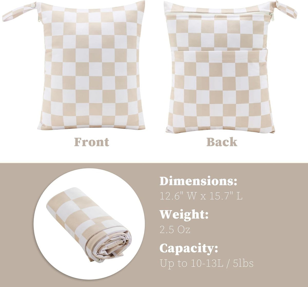 Pink Checkered Waterproof Wet Dy Diaper Bag for Baby Essentials, Travel, Swimsuit, Beach Bag Accessories, Aesthetic Trendy Cute Toddler Baby Cloth Bag Pouch, Pack of 2