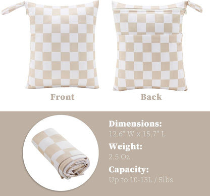 Pink Checkered Waterproof Wet Dy Diaper Bag for Baby Essentials, Travel, Swimsuit, Beach Bag Accessories, Aesthetic Trendy Cute Toddler Baby Cloth Bag Pouch, Pack of 2