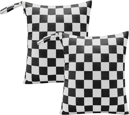Pink Checkered Waterproof Wet Dy Diaper Bag for Baby Essentials, Travel, Swimsuit, Beach Bag Accessories, Aesthetic Trendy Cute Toddler Baby Cloth Bag Pouch, Pack of 2