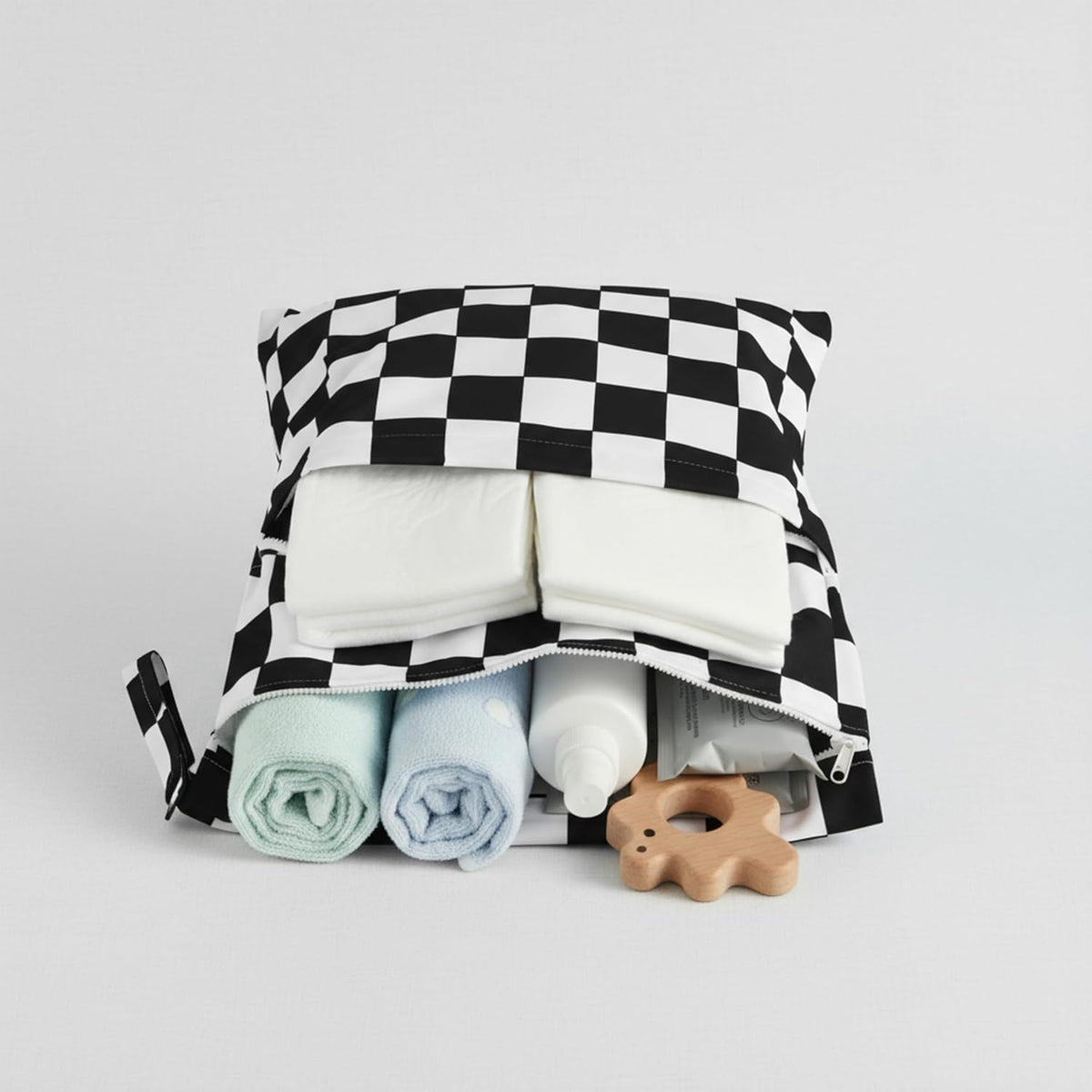 Pink Checkered Waterproof Wet Dy Diaper Bag for Baby Essentials, Travel, Swimsuit, Beach Bag Accessories, Aesthetic Trendy Cute Toddler Baby Cloth Bag Pouch, Pack of 2