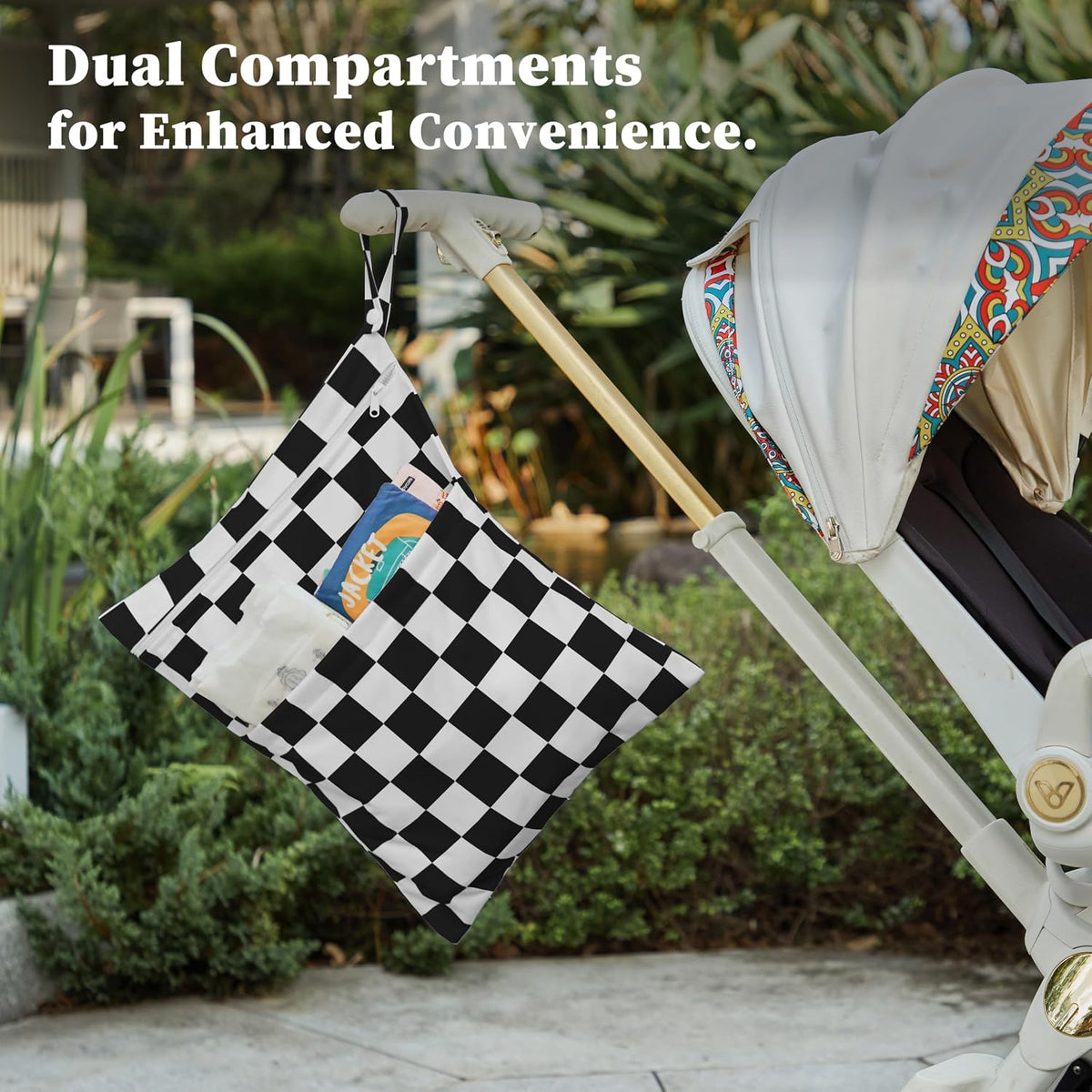Pink Checkered Waterproof Wet Dy Diaper Bag for Baby Essentials, Travel, Swimsuit, Beach Bag Accessories, Aesthetic Trendy Cute Toddler Baby Cloth Bag Pouch, Pack of 2