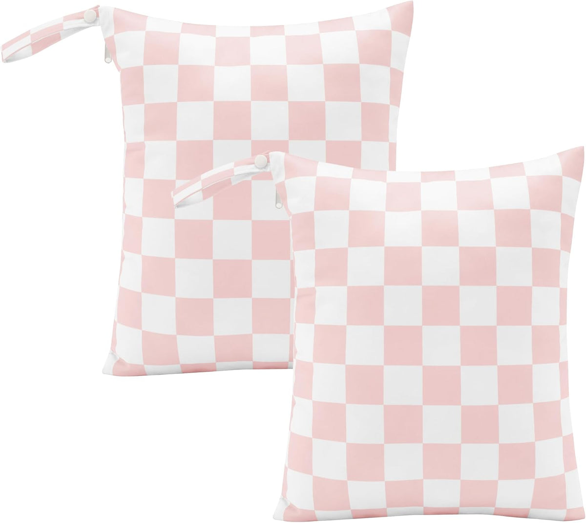 Pink Checkered Waterproof Wet Dy Diaper Bag for Baby Essentials, Travel, Swimsuit, Beach Bag Accessories, Aesthetic Trendy Cute Toddler Baby Cloth Bag Pouch, Pack of 2