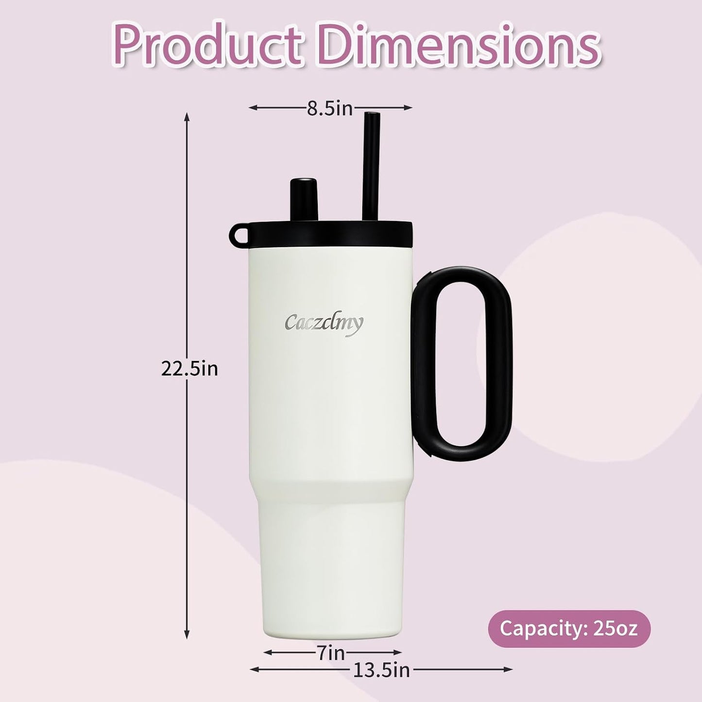 24oz Stainless Steel Tumbler with Handle & Straw | Double wall 18/8 stainless steel, extendable straw, cute DIY stickers, leakproof threaded lid, fits standard car cup holders