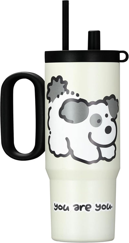 24oz Stainless Steel Tumbler with Handle & Straw | Double wall 18/8 stainless steel, extendable straw, cute DIY stickers, leakproof threaded lid, fits standard car cup holders
