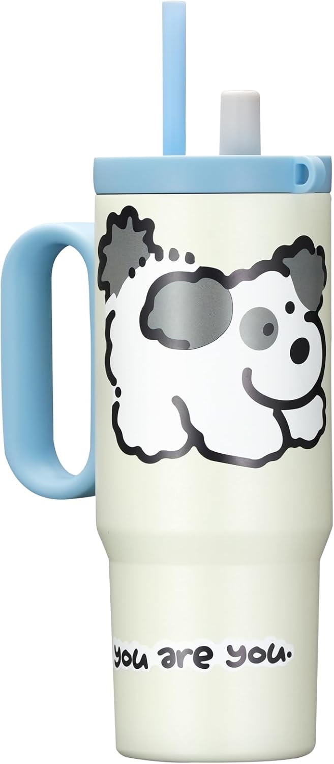 24oz Stainless Steel Tumbler with Handle & Straw | Double wall 18/8 stainless steel, extendable straw, cute DIY stickers, leakproof threaded lid, fits standard car cup holders