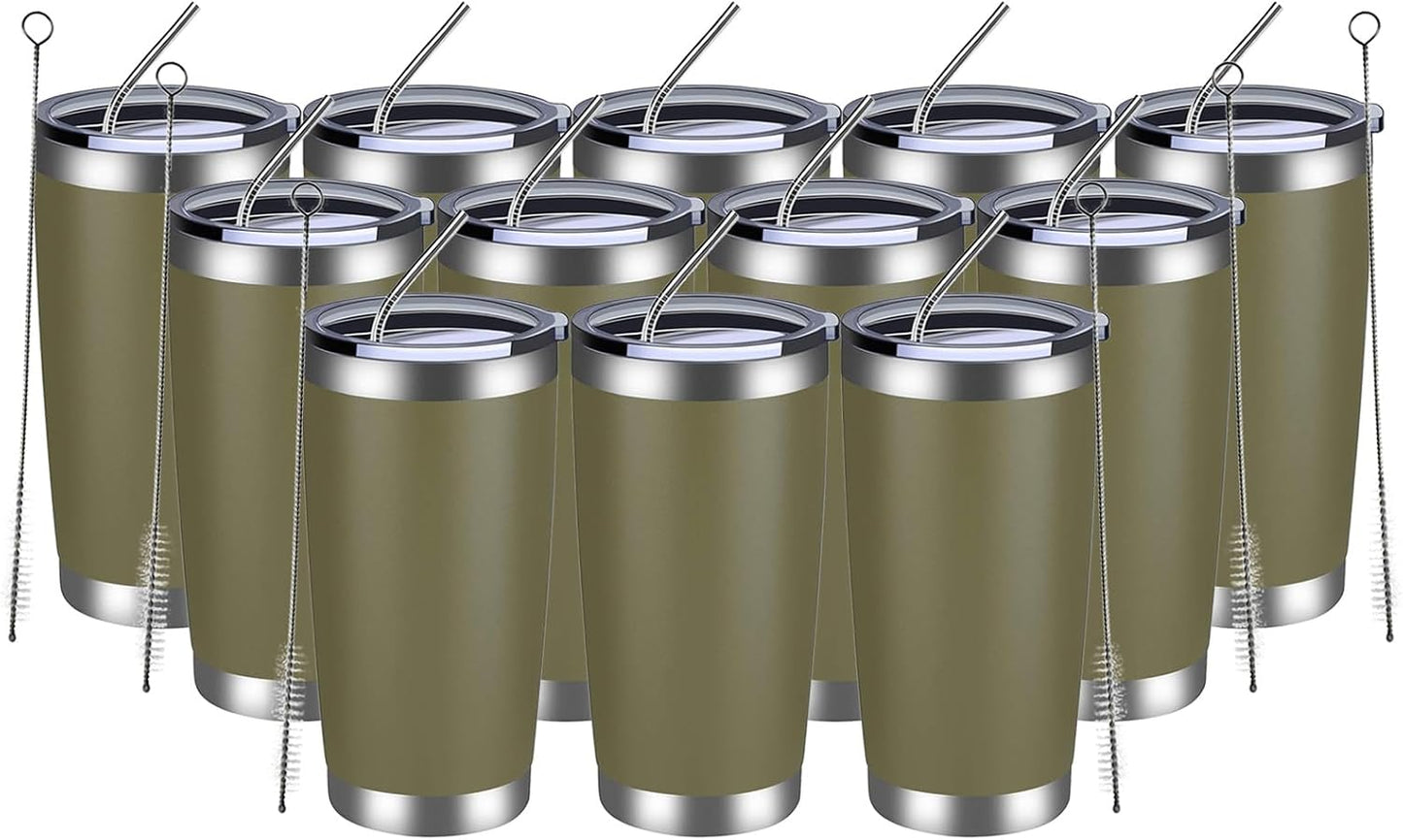 20oz Tumbler 8 Pack Double Wall Vacuum Insulated Travel Mug Bulk, Stainless Steel Tumblers with Lid and Straw, Durable Powder Coated Coffee Cups for Cold & Hot Drinks (Navy, 8)