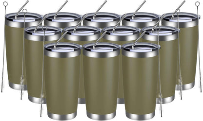20oz Tumbler 8 Pack Double Wall Vacuum Insulated Travel Mug Bulk, Stainless Steel Tumblers with Lid and Straw, Durable Powder Coated Coffee Cups for Cold & Hot Drinks (Navy, 8)