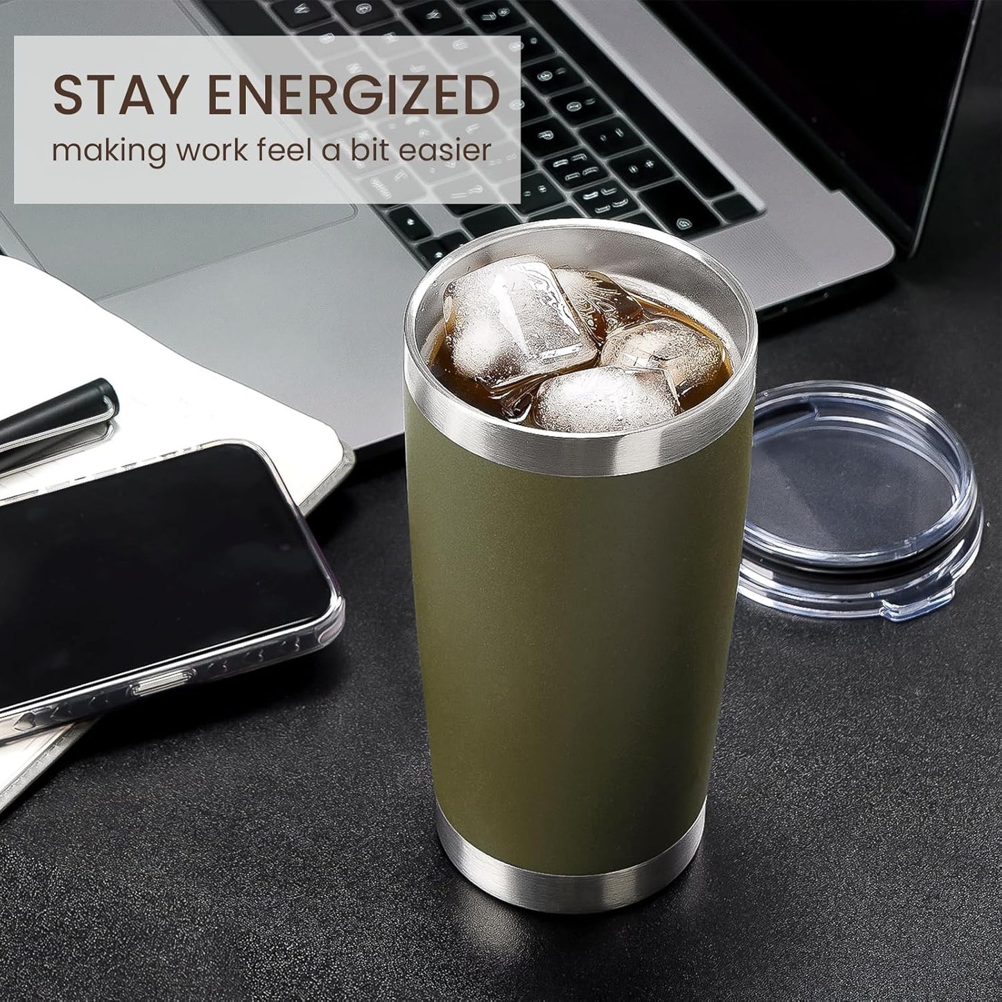 20oz Tumbler 8 Pack Double Wall Vacuum Insulated Travel Mug Bulk, Stainless Steel Tumblers with Lid and Straw, Durable Powder Coated Coffee Cups for Cold & Hot Drinks (Navy, 8)